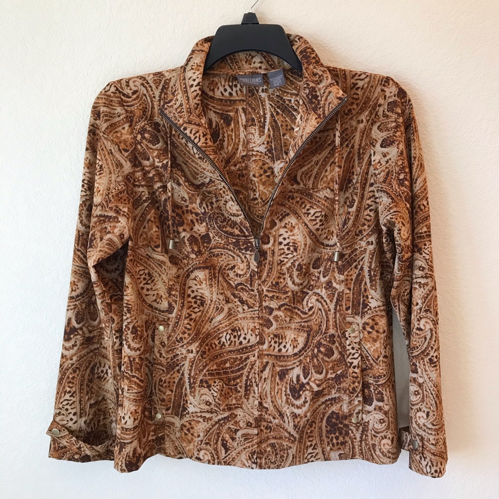 Additions by Chicos Lightweight Zip Up Jacket Size Medium Earthy Browns Chic